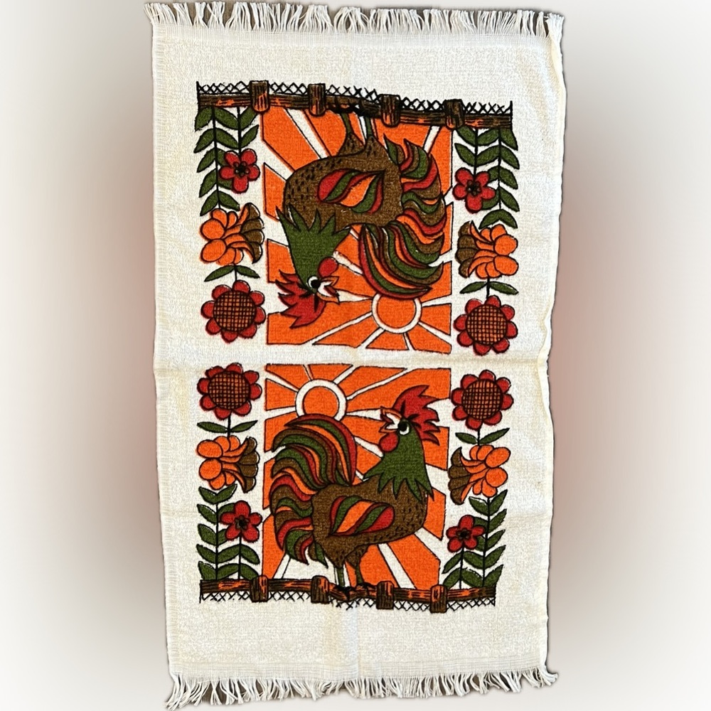 🔴Vintage Rustic 70’s Rooster Kitchen Towel Cotton Terrycloth Collectible Accent